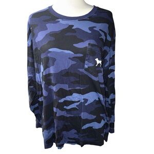 Victoria's Secret PINK blue camo Campus long-sleeve double graphic Shirt Large